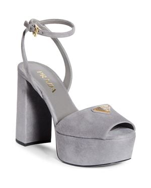 Prada Logo Platform Sandal - Gray