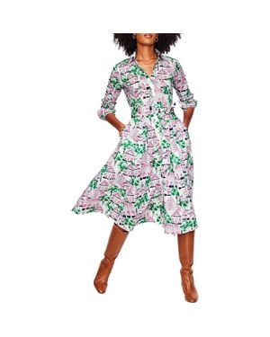 Boden Amy Print Long Sleeve Midi Shirtdress - Green