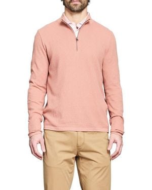 Billy Reid Fine Guage Texture Cotton Blend Quarter Zip Sweater - Pink