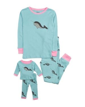 Leveret Girls 2-Pc. Cotton Pajamas With Matching Doll Accessory - Blue