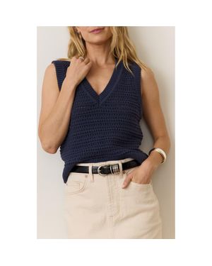 Marine Layer Crochet V-Neck Sweater Vest - Blue