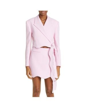 Mach & Mach Crystal Trim Crop Wool Wrap Blazer - Pink