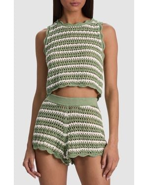 Alice + Olivia Ciara Crop Stripe Pointelle Knit Top - Green