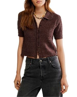 Free People Daylight Collared Short Sleeve Cotton Blend Cardigan - Black