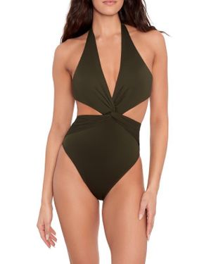 Ralph Lauren Cutout Twist One-Piece Halter Swimsuit - Green
