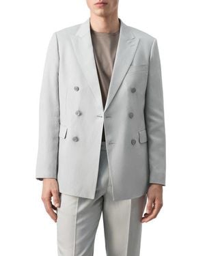 Mango Amalfi Linen Slim Fit Double Breast Blazer - Gray