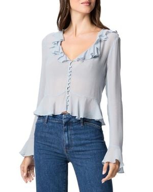 PAIGE Getty Long Sleeve Chiffon Ruffle Top - Blue