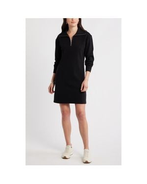 Caslon Long Sleeve Half Zip Knit Travel Dress - Black