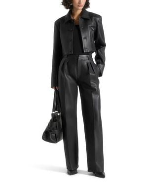 Manière De Voir Ania Wide Shoulder Leather Jacket - Black