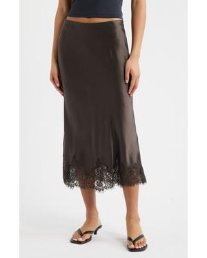 Reformation Carolina Lace Trim Silk Midi Skirt - Black