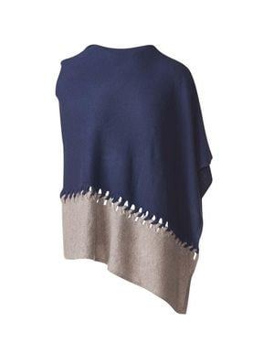 Kinross Cashmere Twist Stitch Poncho - Blue