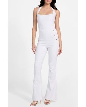 Guess Blair Halter Denim Jumpsuit - White