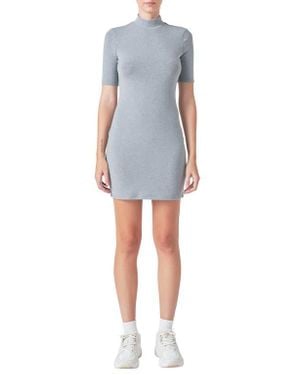 Grey Lab Soft Mock Neck Body-Con Minidress - Blue