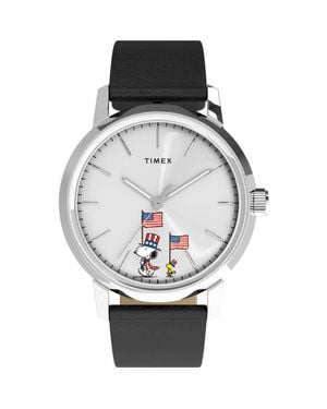 Timex Peanuts X Timex Marlin Automatic Americana 40Mm Leather Strap Watch - Metallic