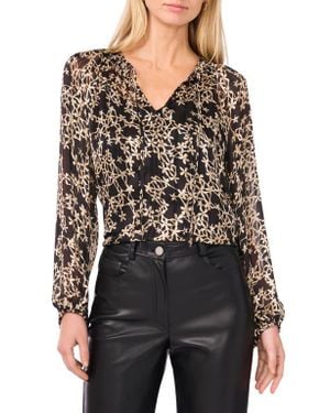 Vince Camuto Floral Metallic Stripe Satin Top - Black