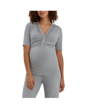 Nom Maternity Calista Maternity & Nursing Ribbed Polo Top - Gray