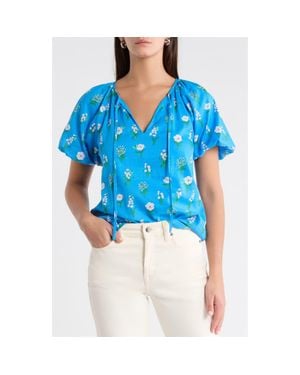 Sugarlips Jazleen Floral Print Puff Sleeve Top - Blue