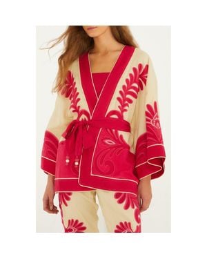 FARM Rio Spring Arabesc Belted Jacket - Red