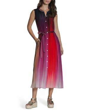 Apny Print Sleeveless Maxi Shirtdress - Red