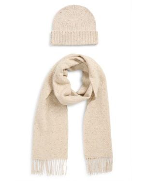 Johnstons of Elgin Cashmere Scarf & Beanie Set - Natural