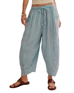 Free People Quin Stripe Cotton Drawstring Pants - Blue