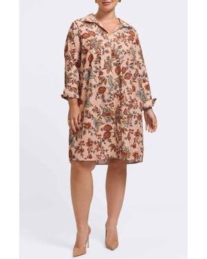 Foxcroft Agnes Autumn Leaf Print Long Sleeve Corduroy Belted Dress - Multicolor