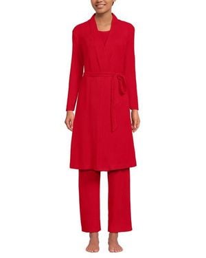 Lands' End Brushed Cozy Waffle Jersey 3 Piece Pajama Set - Red