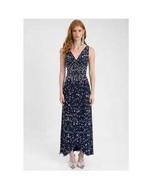 Beauut Embellished Sequin Beaded Maxi Dress With Wrap Bottom - Blue