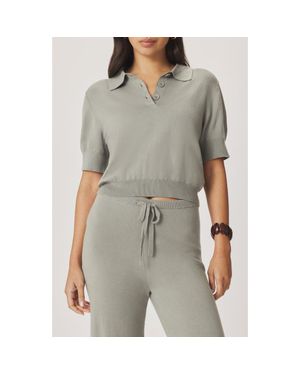 Splendid Christa Crop Polo Sweater - Gray