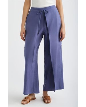 City Blues Linen Blend Wrap Pants - Blue