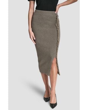 DKNY Fringe Detail Sweater Skirt - Gray