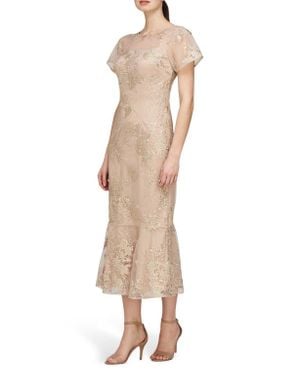 JS Collections Lia Sequin & Embroidery Trumpet Dress - Natural