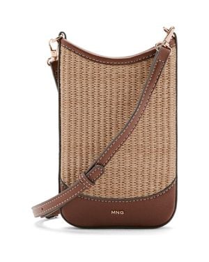Mango Woven Phone Crossbody Bag - Brown