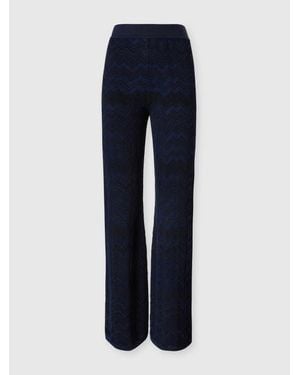 Missoni Zig Zag Viscose And Wool Straight-Leg Pants - Blue