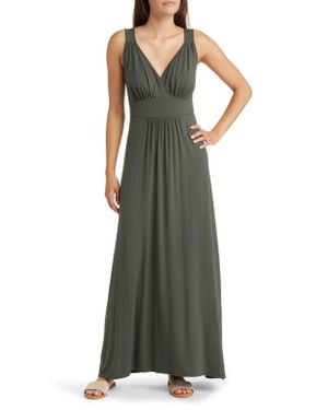 Loveappella Empire Waist Sleeveless Maxi Dress - Green