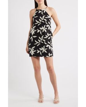 Halogen® Floral Embroidered A-Line Minidress - Black