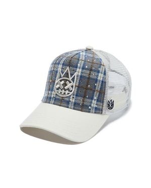 Cult Of Individuality Shimuchan Logo Plaid Flannel Trucker Hat - Blue