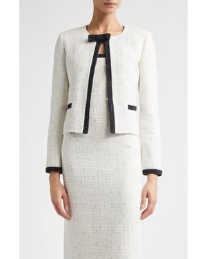 St. John Cannes Stud Trim Tweed Crop Jacket - White