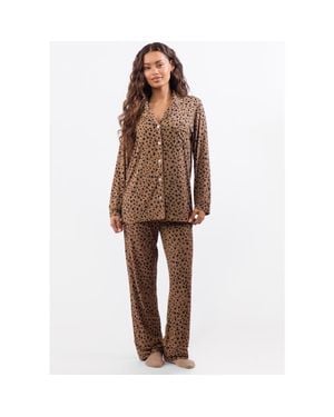 Crickle Daisy A Leopard Doesn'T Change Its Spots Long Pajama Set - Brown