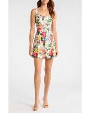 Wayf Rosemary Floral Linen Blend Minidress - White