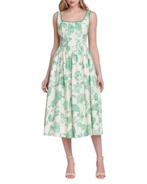 Avec Les Filles Floral Print Panel Midi Dress - Green