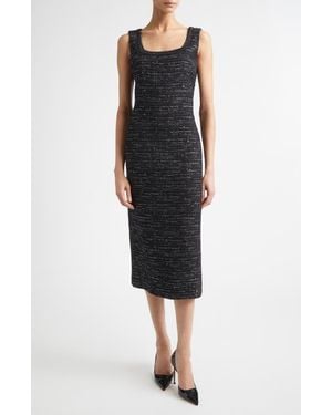 St. John Cannes Tweed Sleeveless Midi Dress - Black