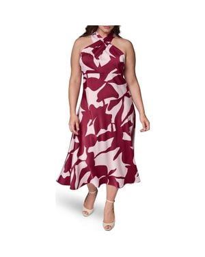 Donna Karan Print Twist Front Halter Midi Dress - Red