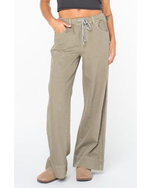 Roxy Finley Wide Leg Drawstring Jeans - Natural