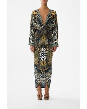 CAMILLA Long Split Front Twist Dress - Green