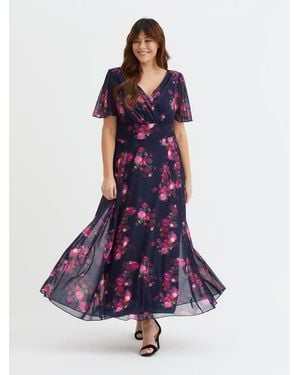 Scarlett & Jo Isabelle Printed Angel Sleeve Maxi Dress - Blue