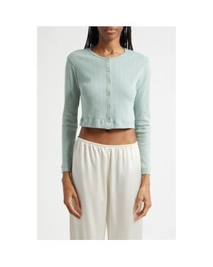 Leset Cotton Pointelle Crop Cardigan - Green