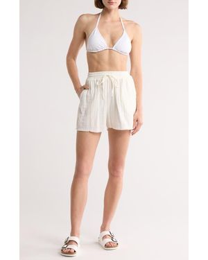 Elan Raw Hem Cotton Cover-Up Shorts - White