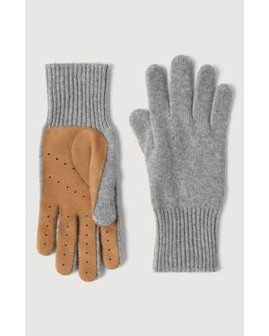 Brunello Cucinelli Cashmere Knit Gloves With Suede Palm - Gray