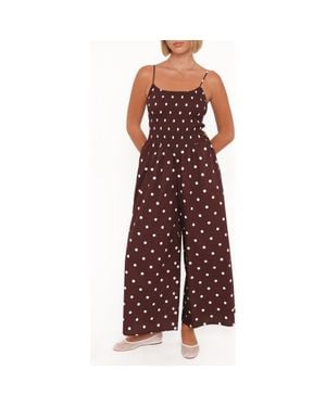 Petal & Pup Paloma Polka Dot Smocked Jumpsuit - Red